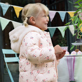 Girls Hooded Printed Down Jacket – Pink Winter Coat